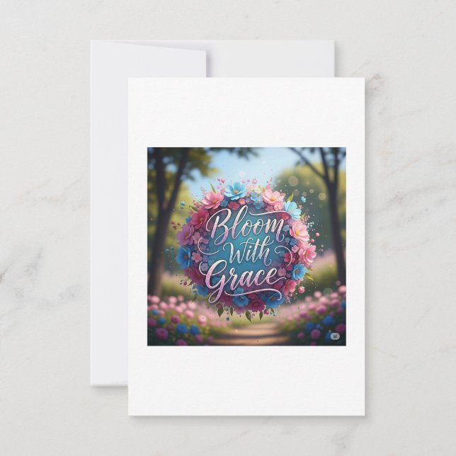 Cartão De Agradecimento Bloom com Grace" Floral Quote Poster - Crescimento (Verso)