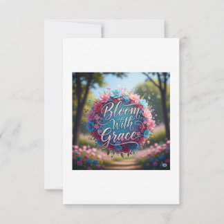 Cartão De Agradecimento Bloom com Grace" Floral Quote Poster - Crescimento