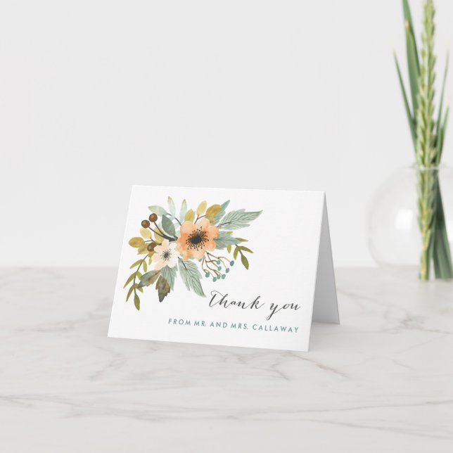 Cartão De Agradecimento Blooming Watercolor Thank You Note Card (Frente)