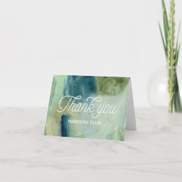 Cartão De Agradecimento Blue and Green Watercolor Folding Thank You Card