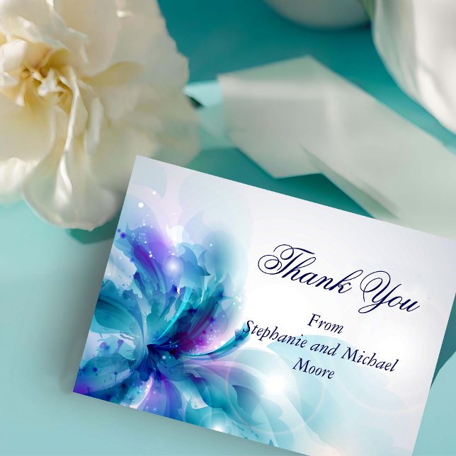 Cartão De Agradecimento Blue and Purple Floral Design Thank You Note (Criador carregado)