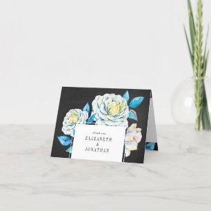 Cartão De Agradecimento Blue and White Floral Wedding Thank You Card Chalk