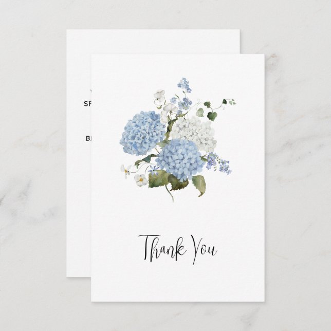 Cartão De Agradecimento Blue and White Hydrangeas Floral Wedding Thank You (Frente/Verso)
