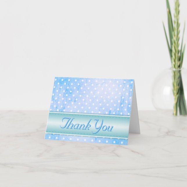 Cartão De Agradecimento Blue and White Polka Dot Scrapbook Paper Thank You (Frente)