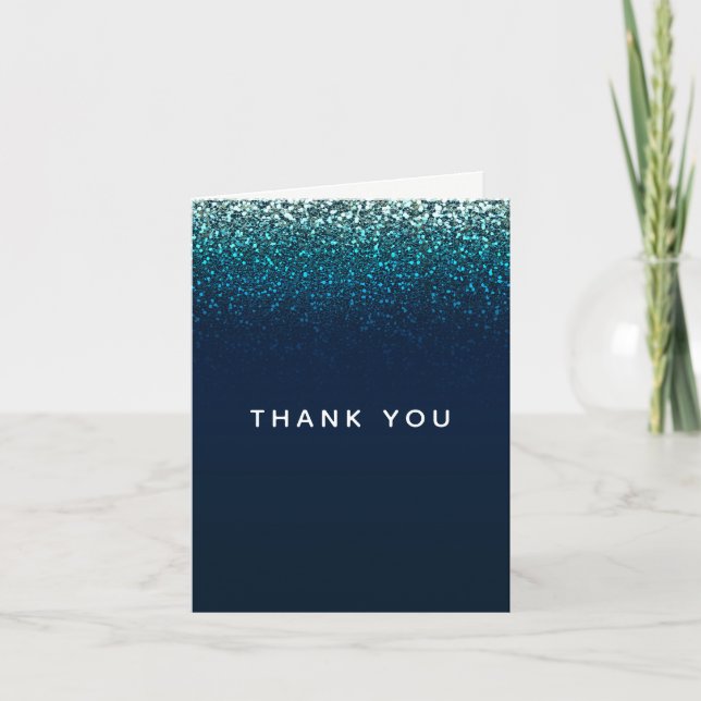 Cartão De Agradecimento Blue Aqua Navy Glitter Sparkle Thank You (Frente)