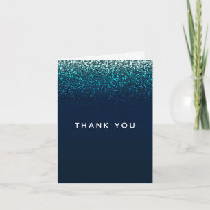 Cartão De Agradecimento Blue Aqua Navy Glitter Sparkle Thank You