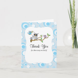Cartão De Agradecimento Blue Baby Owl Baby Shower Thank You