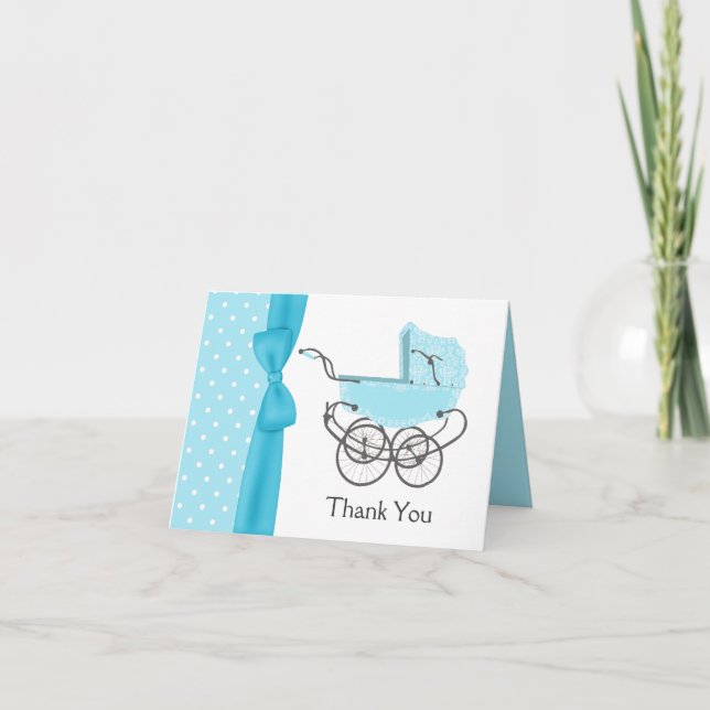 Cartão De Agradecimento Blue Baby Pram Thank You Note Card (Frente)