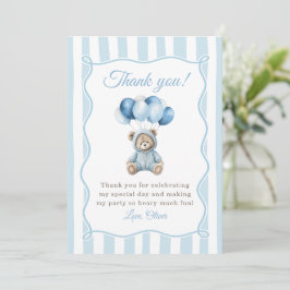 Cartão De Agradecimento Blue Balloons Teddy Bear Birthday Thank You Card