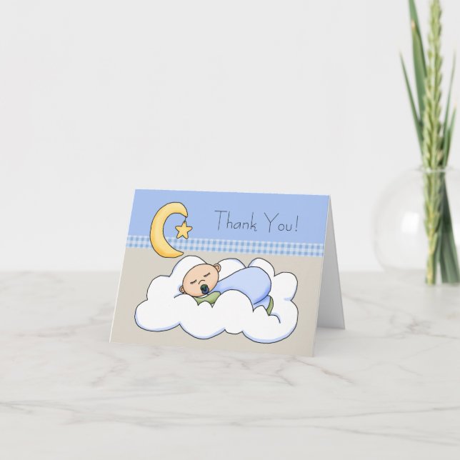 Cartão De Agradecimento Blue Beige Baby Boy Cloud Baby Thank You Cards (Frente)