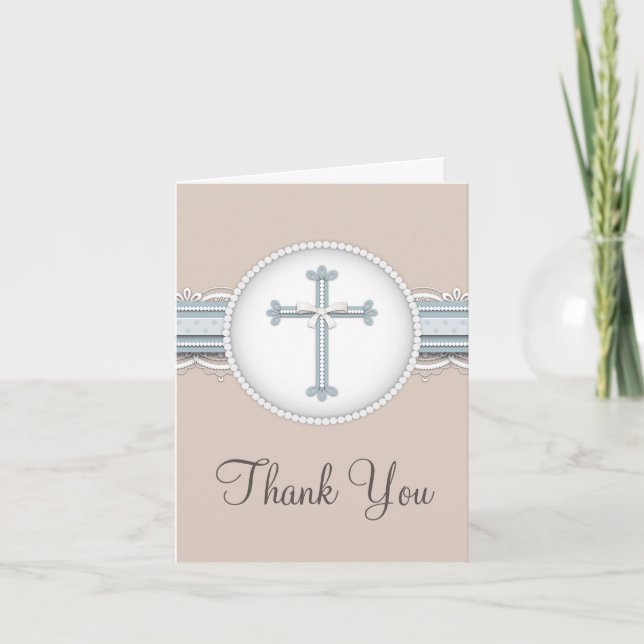 Cartão De Agradecimento Blue | Beige Religious Celebration Thank You Card (Frente)