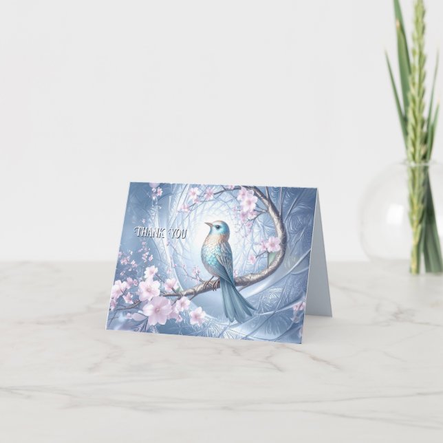 Cartão De Agradecimento Blue Bird Floral Thank You Card (Frente)