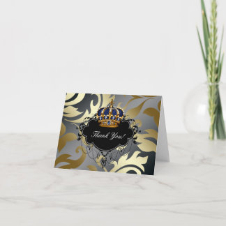 Cartão De Agradecimento Blue Black Gold Prince Crown Thank You Cards