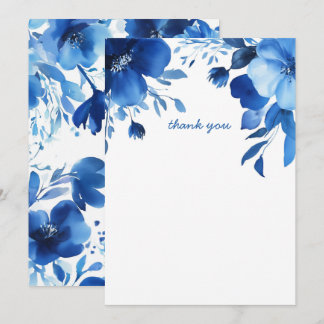 Cartão De Agradecimento Blue Blooms Watercolor Chá de panela PERSONALIZADO