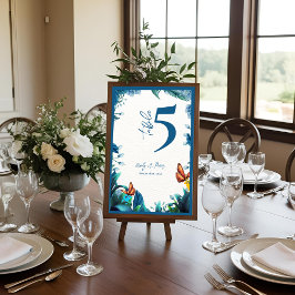 Cartão De Agradecimento Blue Botanical Butterfly Wedding Table Number