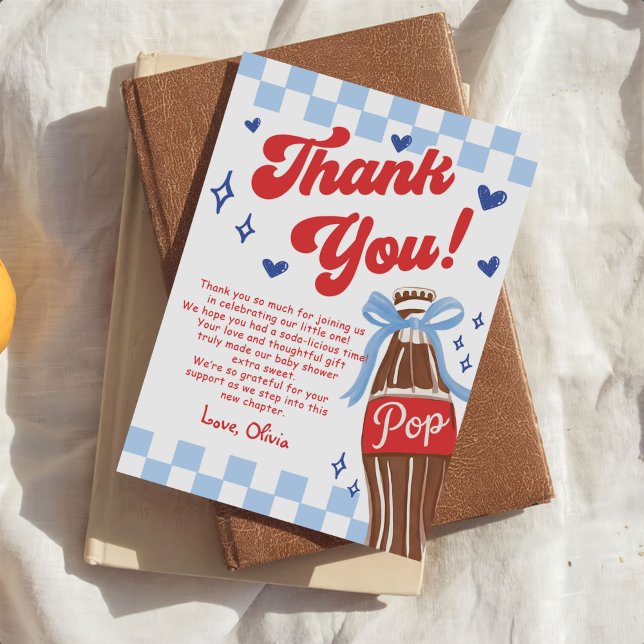 Cartão De Agradecimento Blue Bow She's Ready to Pop Baby Shower (Criador carregado)