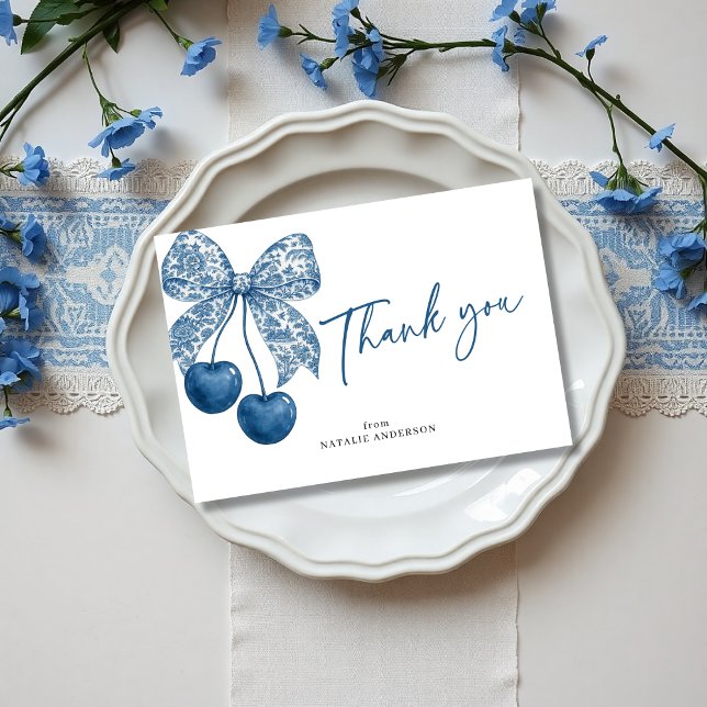 Cartão De Agradecimento Blue Bow Something Blue Theme Bridal Shower (Criador carregado)