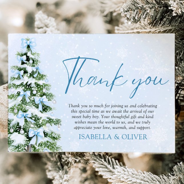 Cartão De Agradecimento Blue Bows Christmas Tree Winter Thank you card (Blue Bows Christmas Tree Winter Thank you card)