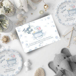 Cartão De Agradecimento Blue Bubble Bath Animal Baby Shower