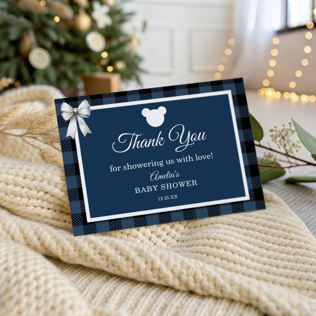 Cartão De Agradecimento Blue Buffalo Plaid Bear Thank You Card (Criador carregado)