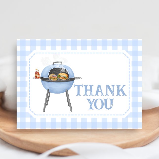 Cartão De Agradecimento Blue Burger BBQ Baby Shower (Bun and Burgers Baby Shower Thank You Card
)