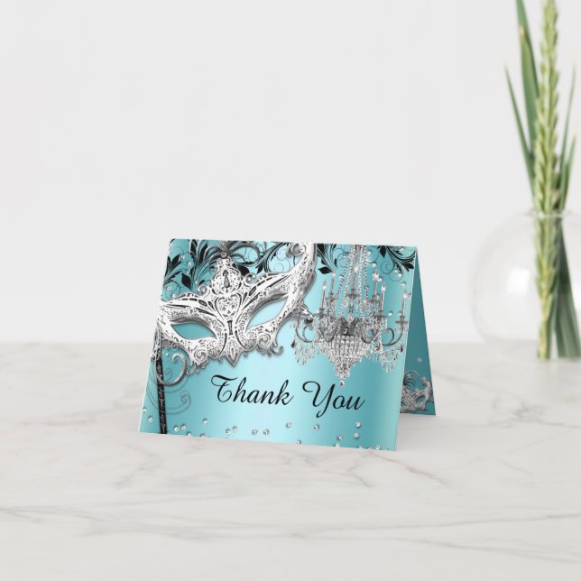 Cartão De Agradecimento Blue Chandelier Masquerade Thank You Card (Frente)