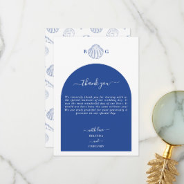 Cartão De Agradecimento Blue Clam Seashells Coastal Seaside Beach Wedding