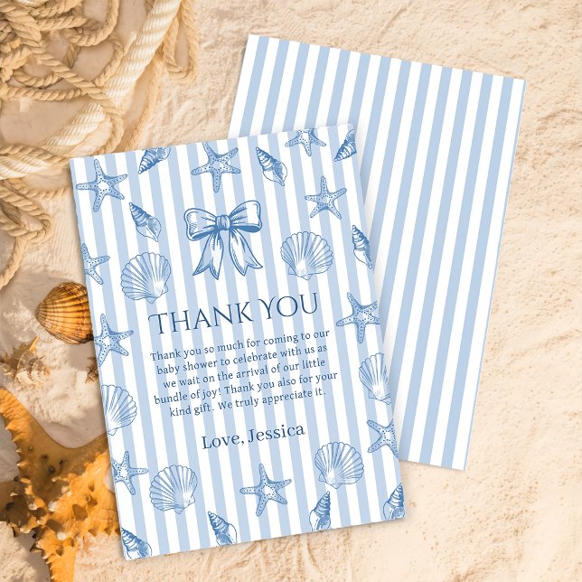 Cartão De Agradecimento Blue Coquette Seashells Baby Shower Thank You Card (Criador carregado)