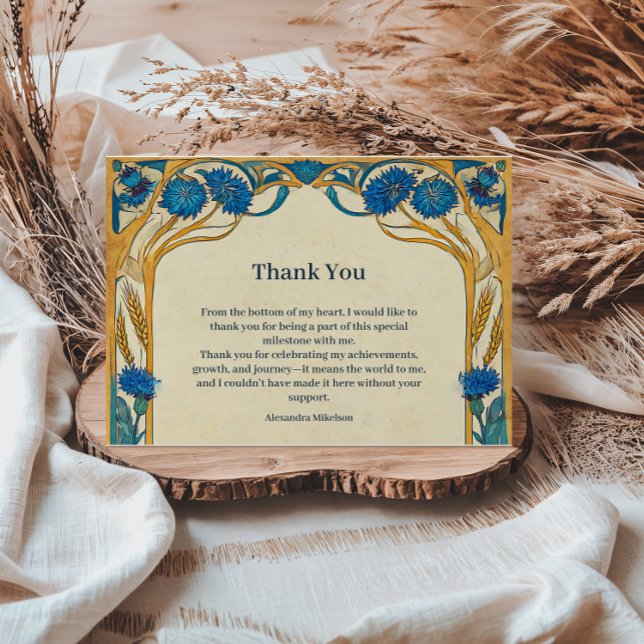 Cartão De Agradecimento Blue Cornflower Art Nouveau Sweet Sixteen (Criador carregado)