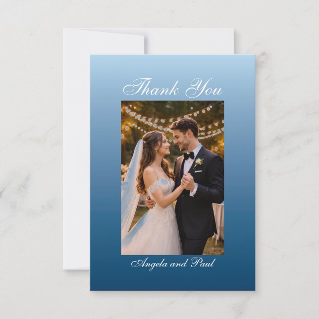 Cartão De Agradecimento Blue Custom Photo Wedding Thank You Card Flat (Frente)