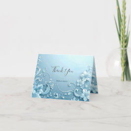 Cartão De Agradecimento Blue Decorative Floral Thank You Card