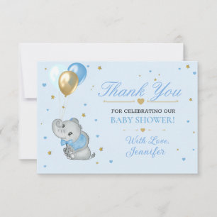 Cartão de Agradecimento Blue Elephant Baby Shower