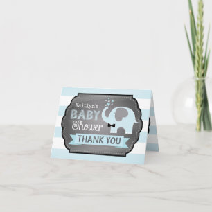 Cartão De Agradecimento Blue Elephant Bow-tie Chevron Print Thank You