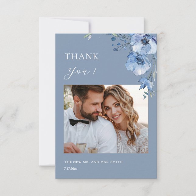 Cartão De Agradecimento Blue Fine Art Flowers Wedding Thank You Card (Frente)