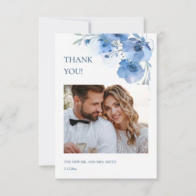 Cartão De Agradecimento Blue Fine Art Flowers Wedding Thank You Card (Frente)