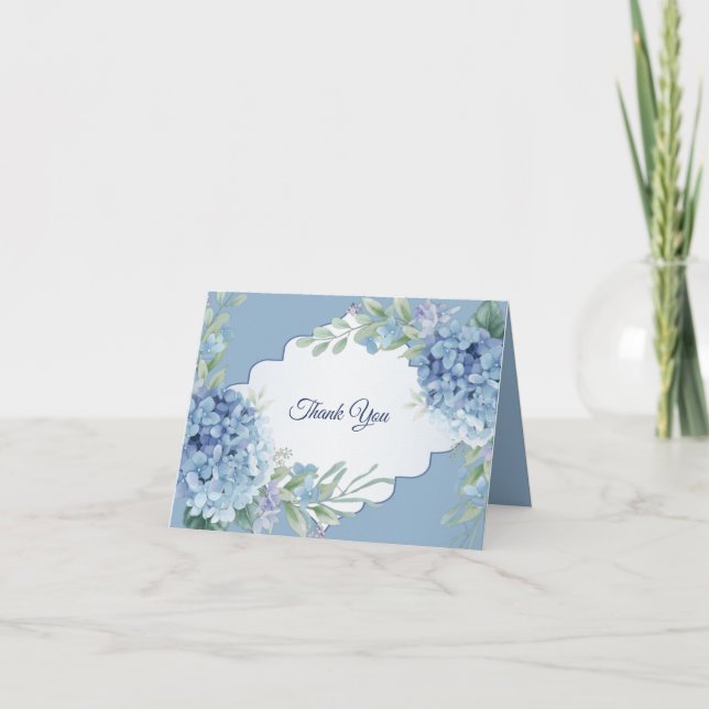 Cartão De Agradecimento Blue Floral Green Leaves Frame Elegant Wedding (Frente)