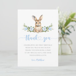Cartão De Agradecimento Blue Floral Spring Rabbit Some Bunny 1st Birthday