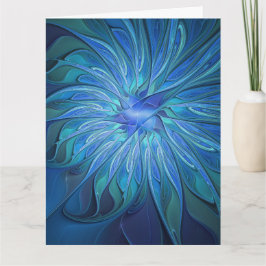 Cartão De Agradecimento Blue Flower Fantasy Pattern, Abstract Fractal Art