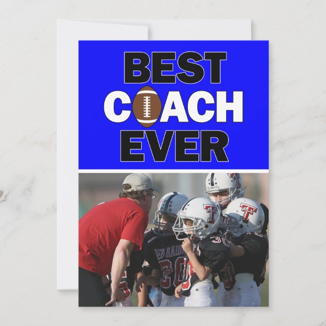 Cartão De Agradecimento Blue Football Coach Best Ever Custom Photo (Frente)