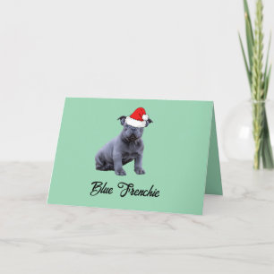 Cartão De Agradecimento Blue French Bulddog Santa Hat
