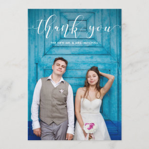 Cartão De Agradecimento Blue Gingham   Casamento Obrigado com Foto