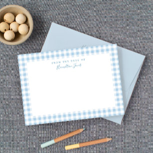Cartão De Agradecimento Blue Gingham Check Personal Stationery