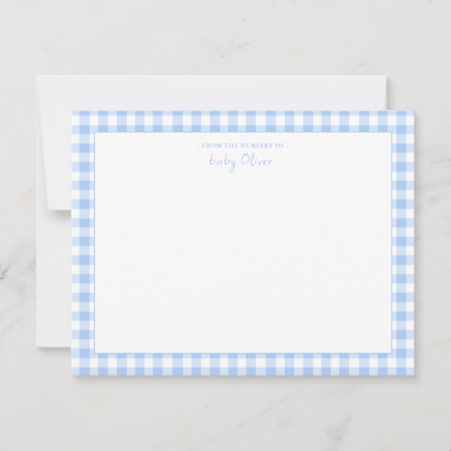Cartão De Agradecimento Blue Gingham cheque Personalizado Flat Obrigado (Frente)