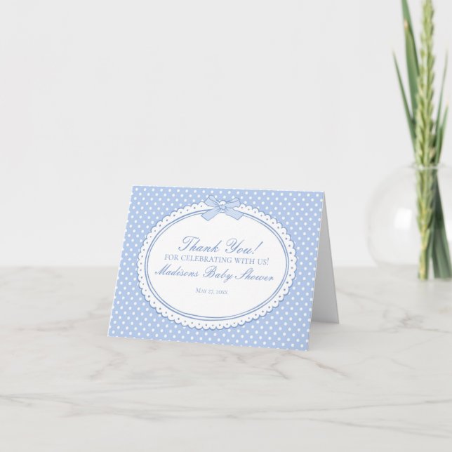 Cartão De Agradecimento Blue Gingham Coquette Bow Thank You Card  (Frente)