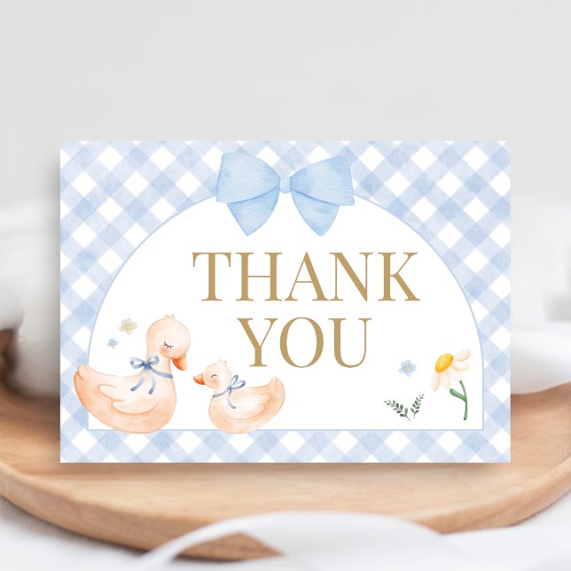 Cartão De Agradecimento Blue Gingham Silly Goose Baby Shower (Little Silly Goose Baby Shower Thank you Card)