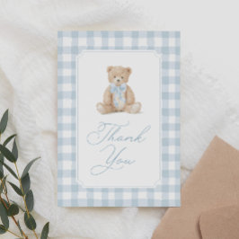 Cartão De Agradecimento Blue Gingham Teddy Bear Baby Shower