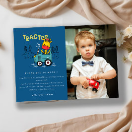 Cartão De Agradecimento Blue Giraffe in Fazenda Trator Boys Foto Aniversár