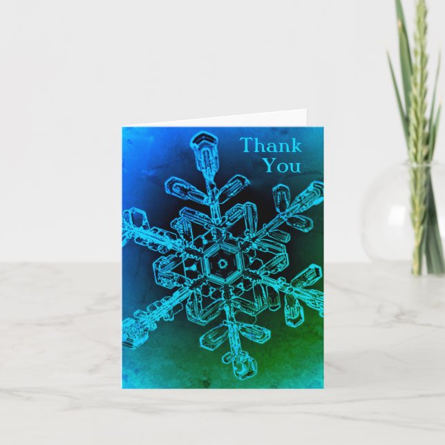 Cartão De Agradecimento Blue Green Snowflake Photo Folded Thank You Card (Frente)