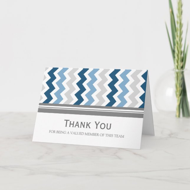 Cartão De Agradecimento Blue Grey Chevron Employee Appreciation Card (Frente)