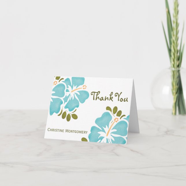 Cartão De Agradecimento Blue Hibiscus Thank You Notes Cards (Frente)